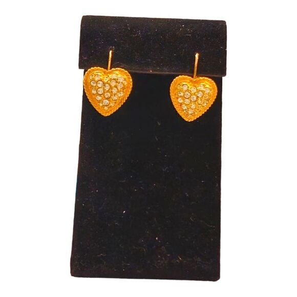 Vintage Pave Heart Dangle Earrings - Picture 3 of 9